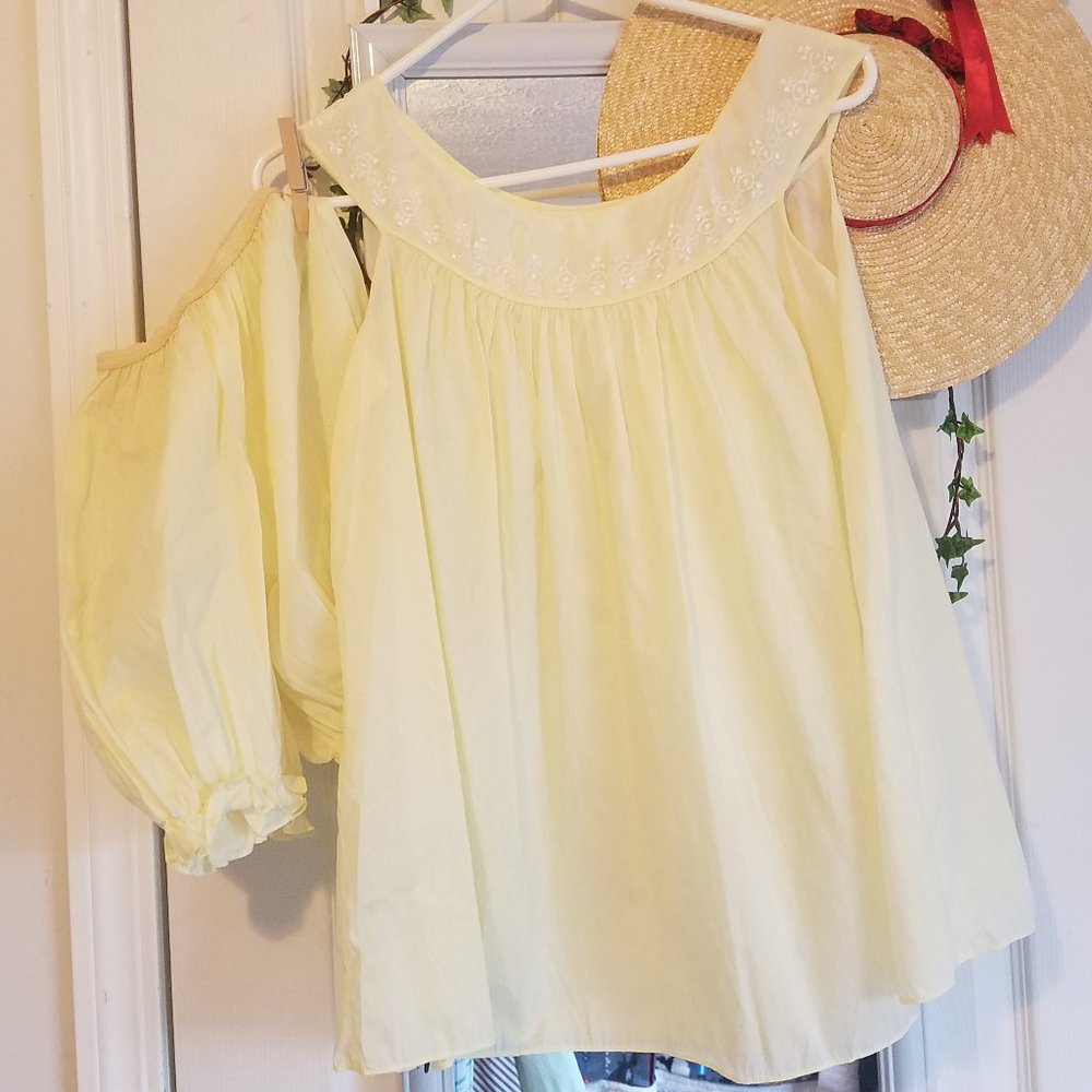 Vintage 60s Molla Kaye Yellow and White Babydoll Set